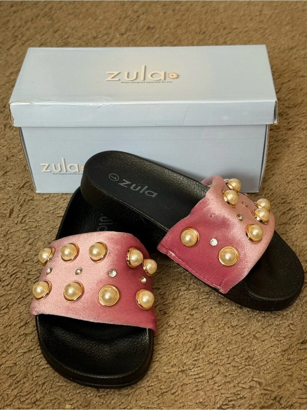 Zula Pink Pearl-Embellished Women's Slide Sandals